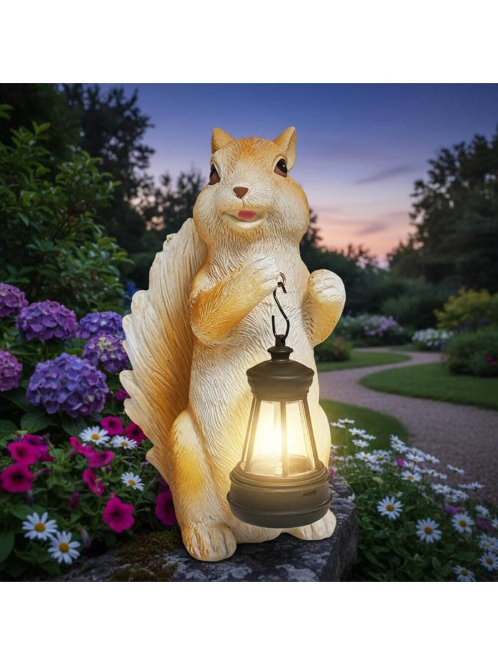 Solar Squirrel Garden Statue - Resin Outdoor Decor with Lights for Patio & Lawn